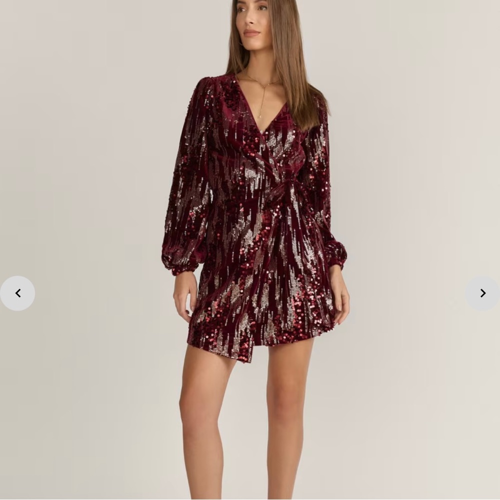 Lena Long Sleeve Sequin Wrap Velvet Dress